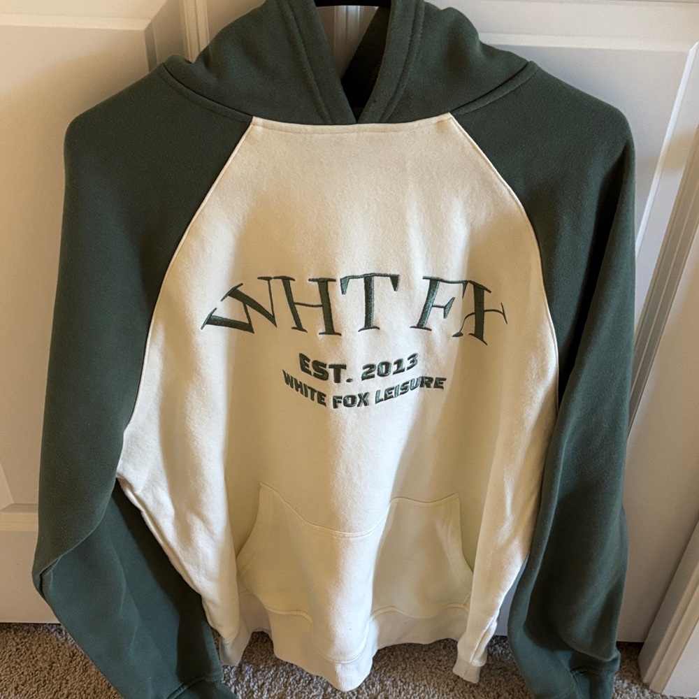 White Fox Boutique Olive and Cream Raglan Hoodie